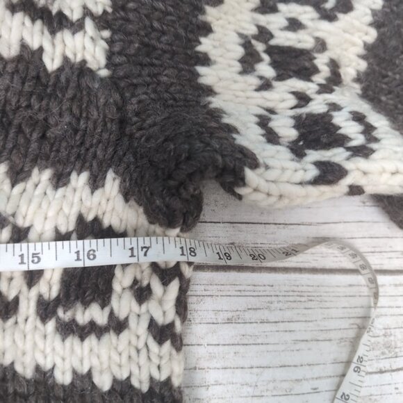 VTG Cowichan Hand Knit Wool Shawl Pullover Sweater Chunky Brown 70s/80s - Picture 2 of 4
